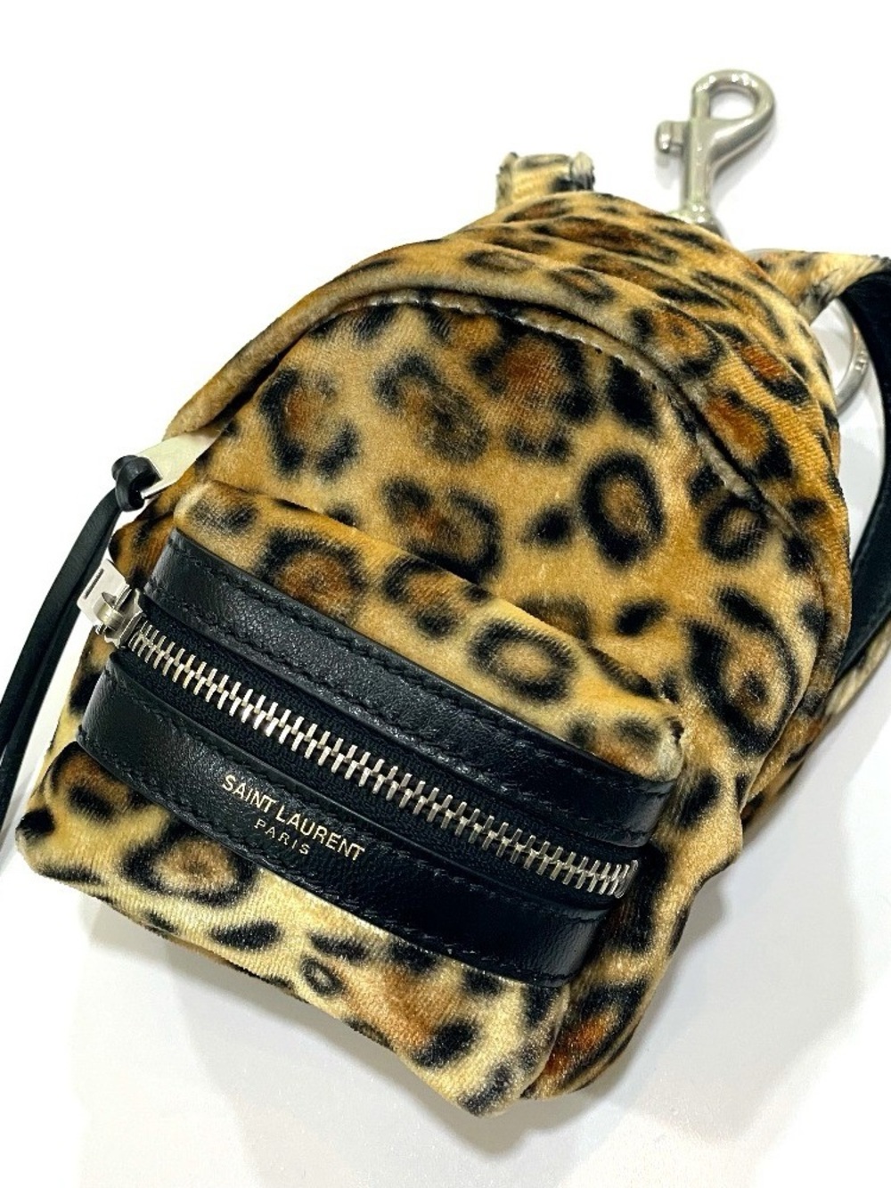 SAINT LAURENT PARIS 441911 Leopard Mini Backpack Key Holder Bag Charm